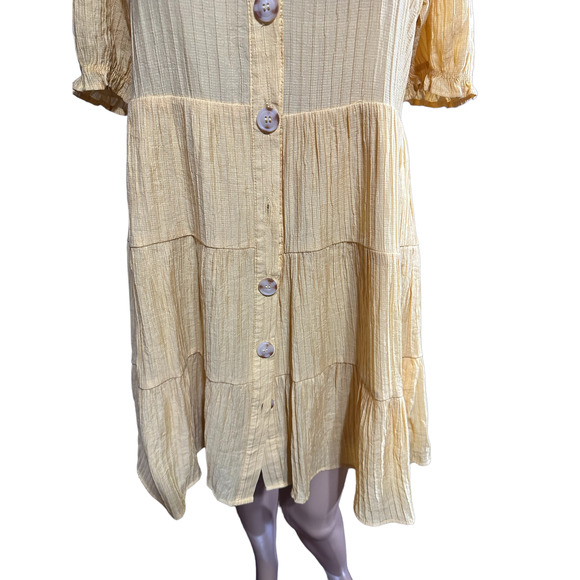 Blue Pepper Yellow cotton Women Tiered With Buttons Dress Size S NWT - Picture 5 of 9